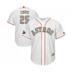 Men's Majestic Houston Astros #25 Jose Cruz Jr. Replica White 2018 Gold Program Cool Base MLB Jersey