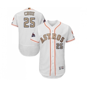 Men's Majestic Houston Astros #25 Jose Cruz Jr. White 2018 Gold Program Flex Base Authentic Collection MLB Jersey