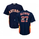 Men's Majestic Houston Astros #27 Jose Altuve Authentic Navy Blue Team Logo Fashion Cool Base MLB Jersey