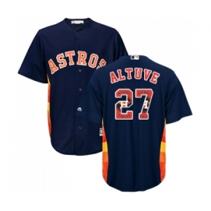 Men's Majestic Houston Astros #27 Jose Altuve Authentic Navy Blue Team Logo Fashion Cool Base MLB Jersey