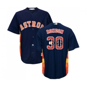 Men's Majestic Houston Astros #30 Hector Rondon Authentic Navy Blue Team Logo Fashion Cool Base MLB Jersey