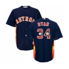 Men's Majestic Houston Astros #34 Nolan Ryan Authentic Navy Blue Team Logo Fashion Cool Base MLB Jersey