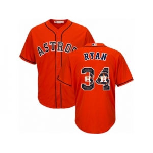 Men's Majestic Houston Astros #34 Nolan Ryan Authentic Orange Team Logo Fashion Cool Base MLB Jersey