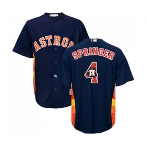 Men's Majestic Houston Astros #4 George Springer Authentic Navy Blue Team Logo Fashion Cool Base MLB Jersey