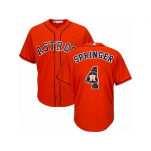 Men's Majestic Houston Astros #4 George Springer Authentic Orange Team Logo Fashion Cool Base MLB Jersey