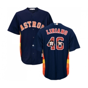 Men's Majestic Houston Astros #46 Francisco Liriano Authentic Navy Blue Team Logo Fashion Cool Base MLB Jersey