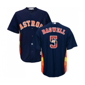 Men's Majestic Houston Astros #5 Jeff Bagwell Authentic Navy Blue Team Logo Fashion Cool Base MLB Jersey