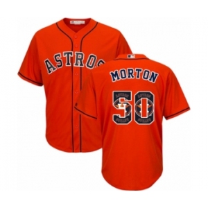 Men's Majestic Houston Astros #50 Charlie Morton Authentic Orange Team Logo Fashion Cool Base MLB Jersey