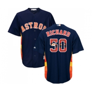 Men's Majestic Houston Astros #50 J.R. Richard Authentic Navy Blue Team Logo Fashion Cool Base MLB Jersey