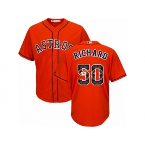 Men's Majestic Houston Astros #50 J.R. Richard Authentic Orange Team Logo Fashion Cool Base MLB Jersey