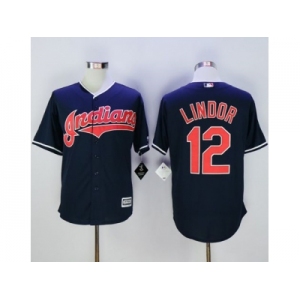 Cleveland Indians #12 Francisco Lindor Navy Blue New Cool Base Stitched Baseball Jersey