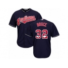 Cleveland Indians #32 Jay Bruce Authentic Navy Blue Team Logo Fashion Cool Base MLB Jersey