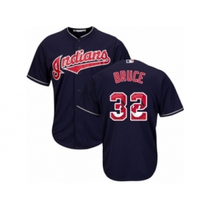 Cleveland Indians #32 Jay Bruce Authentic Navy Blue Team Logo Fashion Cool Base MLB Jersey