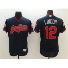 Men Cleveland Indians #12 Francisco Lindor Majestic Navy 2016 Independence Day Stars & Stripes Flex Base Jersey