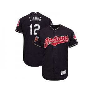 Men Cleveland Indians #12 Francisco Lindor Majestic Navy 2018 Spring Training Flex Base Player Jersey