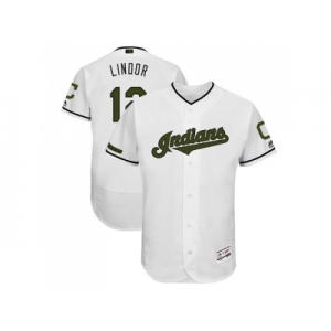 Men Cleveland Indians #12 Francisco Lindor White Flexbase Authentic Collection 2018 Memorial Day Stitched MLB Jersey