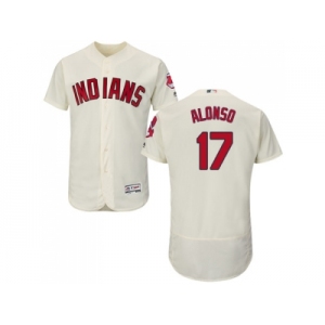 Men Cleveland Indians #17 Yonder Alonso Cream Flexbase Authentic Collection Stitched MLB Jersey