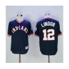 Men's Cleveland Indians #12 Francisco Lindor Majestic Navy Blue Authentic 1976 Turn Back the Clock Player Jersey