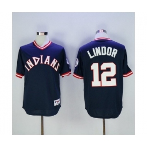 Men's Cleveland Indians #12 Francisco Lindor Majestic Navy Blue Authentic 1976 Turn Back the Clock Player Jersey