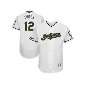 Men's Cleveland Indians #12 Francisco Lindor White Flexbase Authentic Collection Memorial Day Stitched MLB Jersey