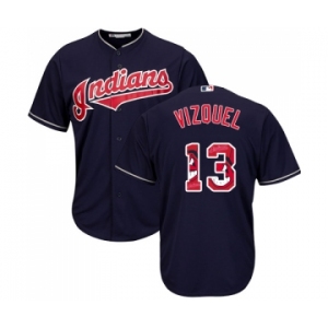 Men's Cleveland Indians #13 Omar Vizquel Authentic Navy Blue Team Logo Fashion Cool Base Baseball Jersey