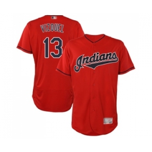 Men's Cleveland Indians #13 Omar Vizquel Scarlet Alternate Flex Base Authentic Collection Baseball Jersey