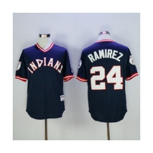 Men's Cleveland Indians #24 Manny Ramirez Majestic Navy Authentic 1976 Turn Back the Clock Player Jersey