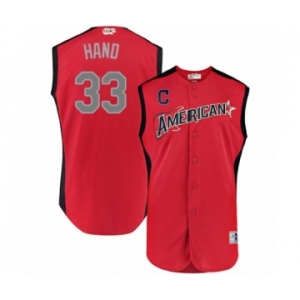 Men's Cleveland Indians #33 Brad Hand Authentic Red American League 2019 Baseball All-Star Jersey