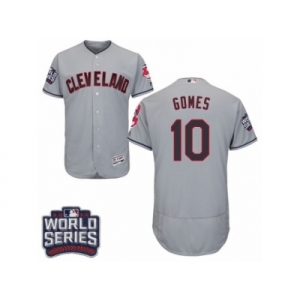 Men's Majestic Cleveland Indians #10 Yan Gomes Grey 2016 World Series Bound Flexbase Authentic Collection MLB Jersey