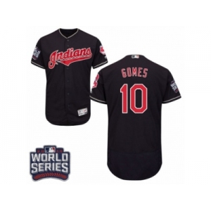 Men's Majestic Cleveland Indians #10 Yan Gomes Navy Blue 2016 World Series Bound Flexbase Authentic Collection MLB Jersey