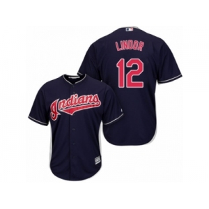 Men's Majestic Cleveland Indians #12 Francisco Lindor Authentic Navy Blue Alternate 1 Cool Base MLB Jersey