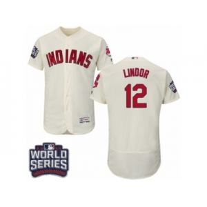 Men's Majestic Cleveland Indians #12 Francisco Lindor Cream 2016 World Series Bound Flexbase Authentic Collection MLB Jersey