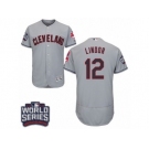 Men's Majestic Cleveland Indians #12 Francisco Lindor Grey 2016 World Series Bound Flexbase Authentic Collection MLB Jersey