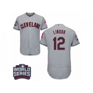 Men's Majestic Cleveland Indians #12 Francisco Lindor Grey 2016 World Series Bound Flexbase Authentic Collection MLB Jersey