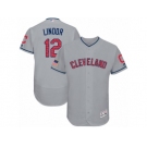 Men's Majestic Cleveland Indians #12 Francisco Lindor Grey Stars & Stripes Authentic Collection Flex Base MLB Jersey