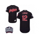 Men's Majestic Cleveland Indians #12 Francisco Lindor Navy Blue 2016 World Series Bound Flexbase Authentic Collection MLB Jersey