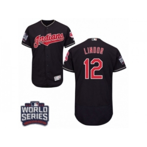 Men's Majestic Cleveland Indians #12 Francisco Lindor Navy Blue 2016 World Series Bound Flexbase Authentic Collection MLB Jersey