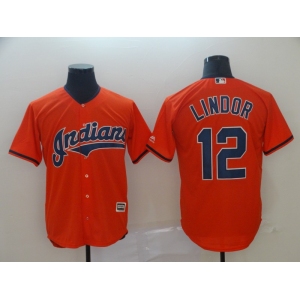 Men's Majestic Cleveland Indians #12 Francisco Lindor Orange Cool Base MLB Jersey