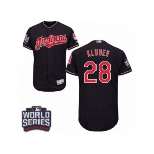 Men's Majestic Cleveland Indians #28 Corey Kluber Navy Blue 2016 World Series Bound Flexbase Authentic Collection MLB Jersey