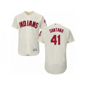 Men's Majestic Cleveland Indians #41 Carlos Santana Cream Flexbase Authentic Collection MLB Jersey