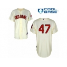 Men's Majestic Cleveland Indians #47 Trevor Bauer Replica Cream Alternate 2 Cool Base MLB Jersey