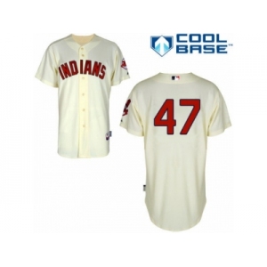 Men's Majestic Cleveland Indians #47 Trevor Bauer Replica Cream Alternate 2 Cool Base MLB Jersey