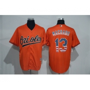 Men Baltimore Orioles #13 Manny Machado Orange USA Flag Fashion MLB Jersey