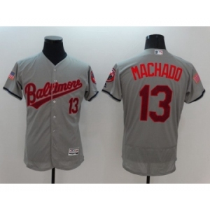 Men's Baltimore Orioles #13 Hanley Ramirez Majestic Gray Fashion Stars & Stripes Flex Base Player Jersey