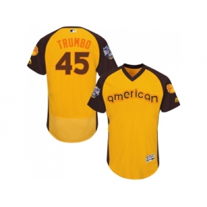 Men's Majestic Baltimore Orioles #45 Mark Trumbo Yellow 2016 All-Star American League BP Authentic Collection Flex Base MLB Jersey