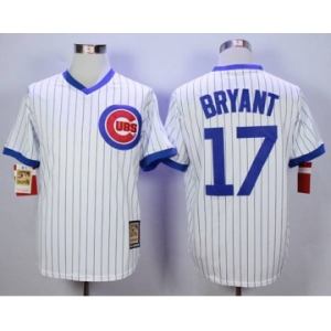 Chicago Cubs #17 Kris Bryant White Strip Home Cooperstown Stitched MLB Jersey