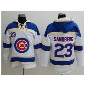 Chicago Cubs #23 Ryne Sandberg White Sawyer Hooded Sweatshirt Baseball Hoodie