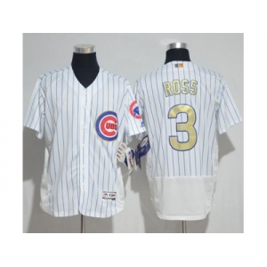 Chicago Cubs #3 David Ross White(Blue Strip) Flexbase Authentic 2017 Gold Program Stitched MLB Jersey