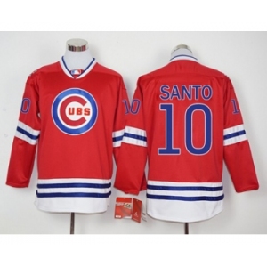 Men Chicago Cubs #10 Ron Santo Red Long Sleeve Stitched Baseball Jersey