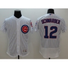 Men Chicago Cubs #12 Kyle Schwarber Majestic white stripe Flexbase Authentic Collection Player Jersey